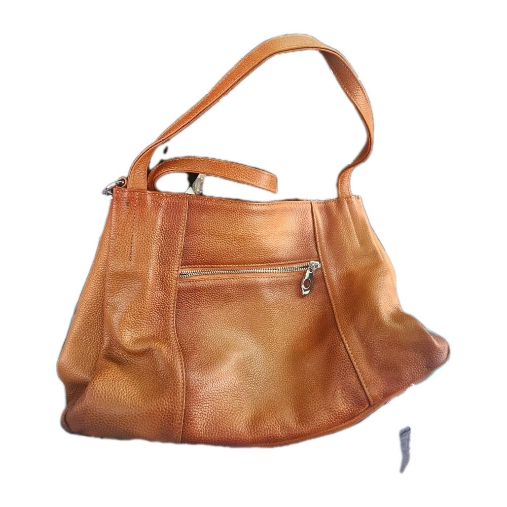 Heshe Leather "Carmel" Handbag, Crossbody Strap/ Double Handles, Tan-NWOT